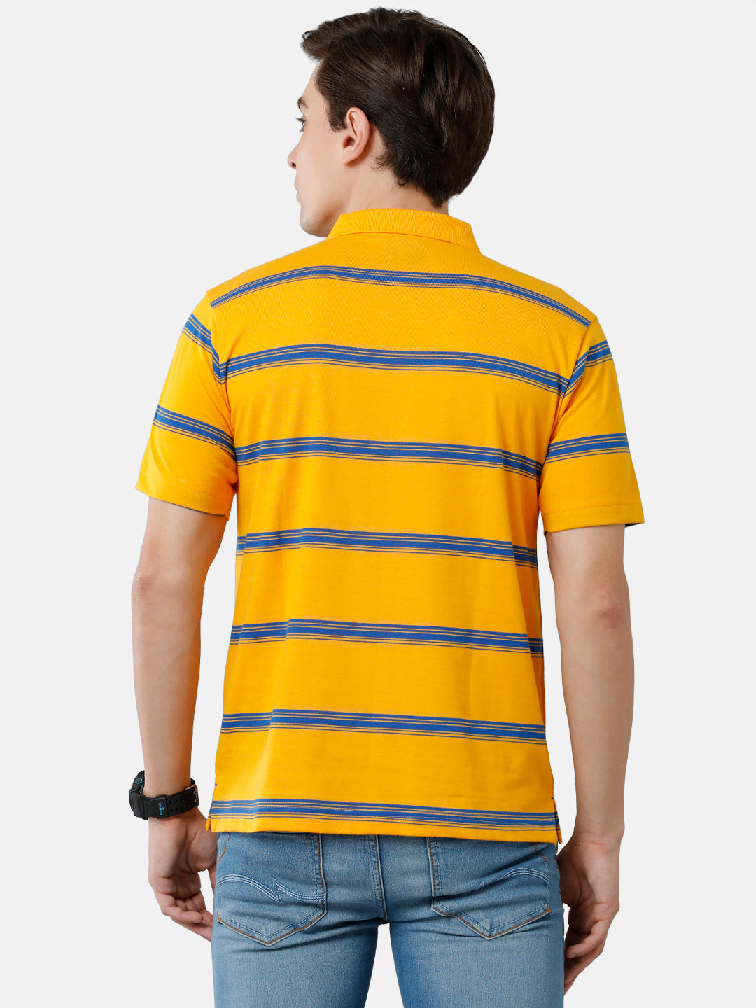 Classic Polo Mens Cotton Blend Half Sleeve Striped Authentic Fit Polo Neck Yellow Color T-Shirt | Avon 508 A