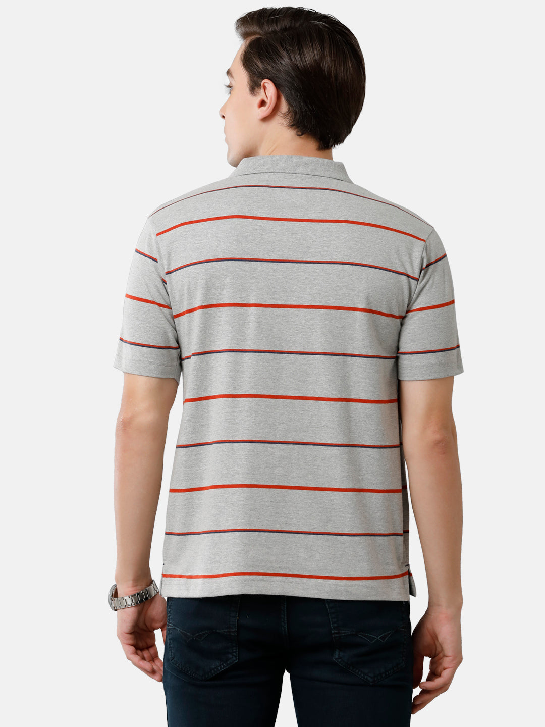 Classic Polo Mens Cotton Blend Striped Authentic Fit Polo Neck Grey Color T-Shirt | Avon 483 A