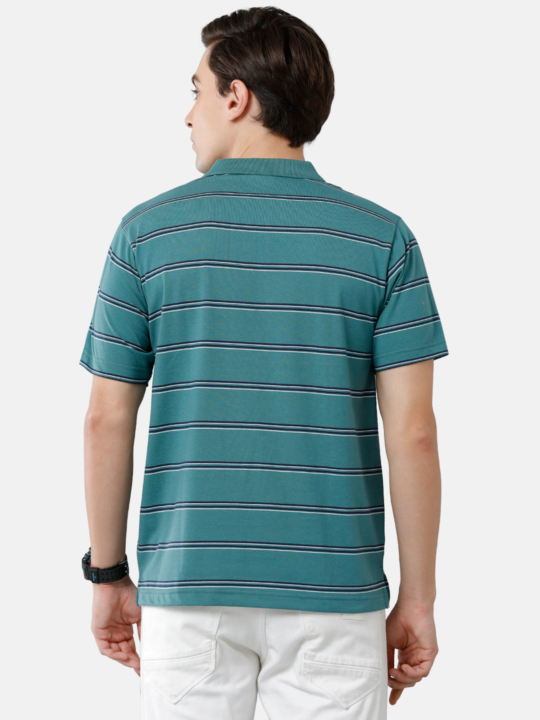 Classic Polo Mens Cotton Blend Half Sleeve Striped Authentic Fit Polo Neck Green Color T-Shirt | Avon 480 B