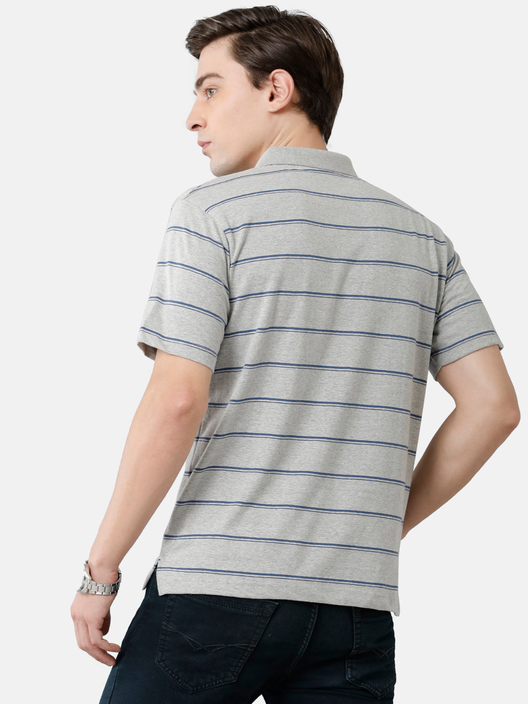 Classic Polo Mens Cotton Blend Striped Authentic Fit Polo Neck Grey Color T-Shirt | Avon 479 A