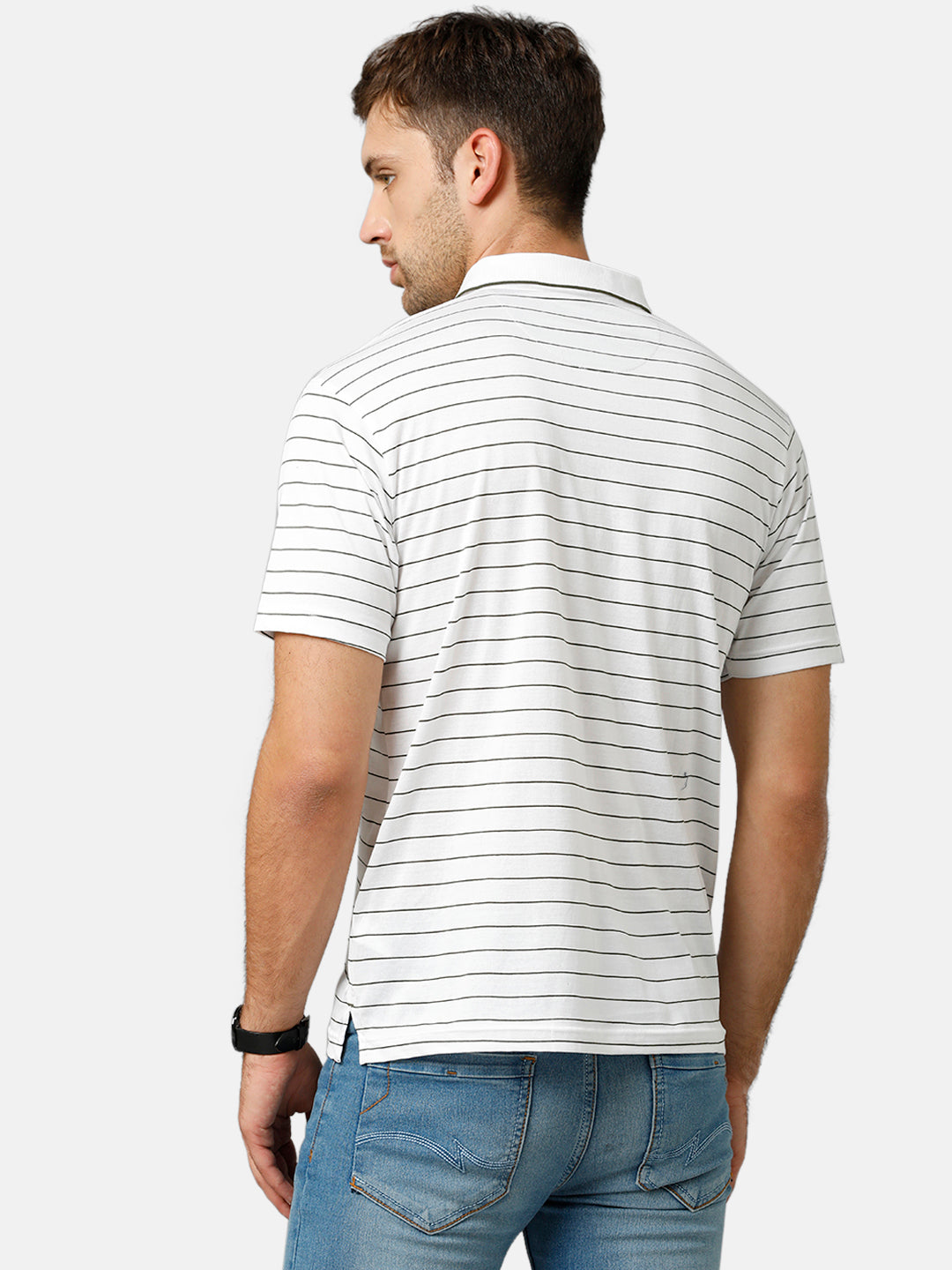 Classic Polo Mens Cotton Half Sleeve Striped Authentic Fit Polo Neck White Color T-Shirt | Ultimo 271 A