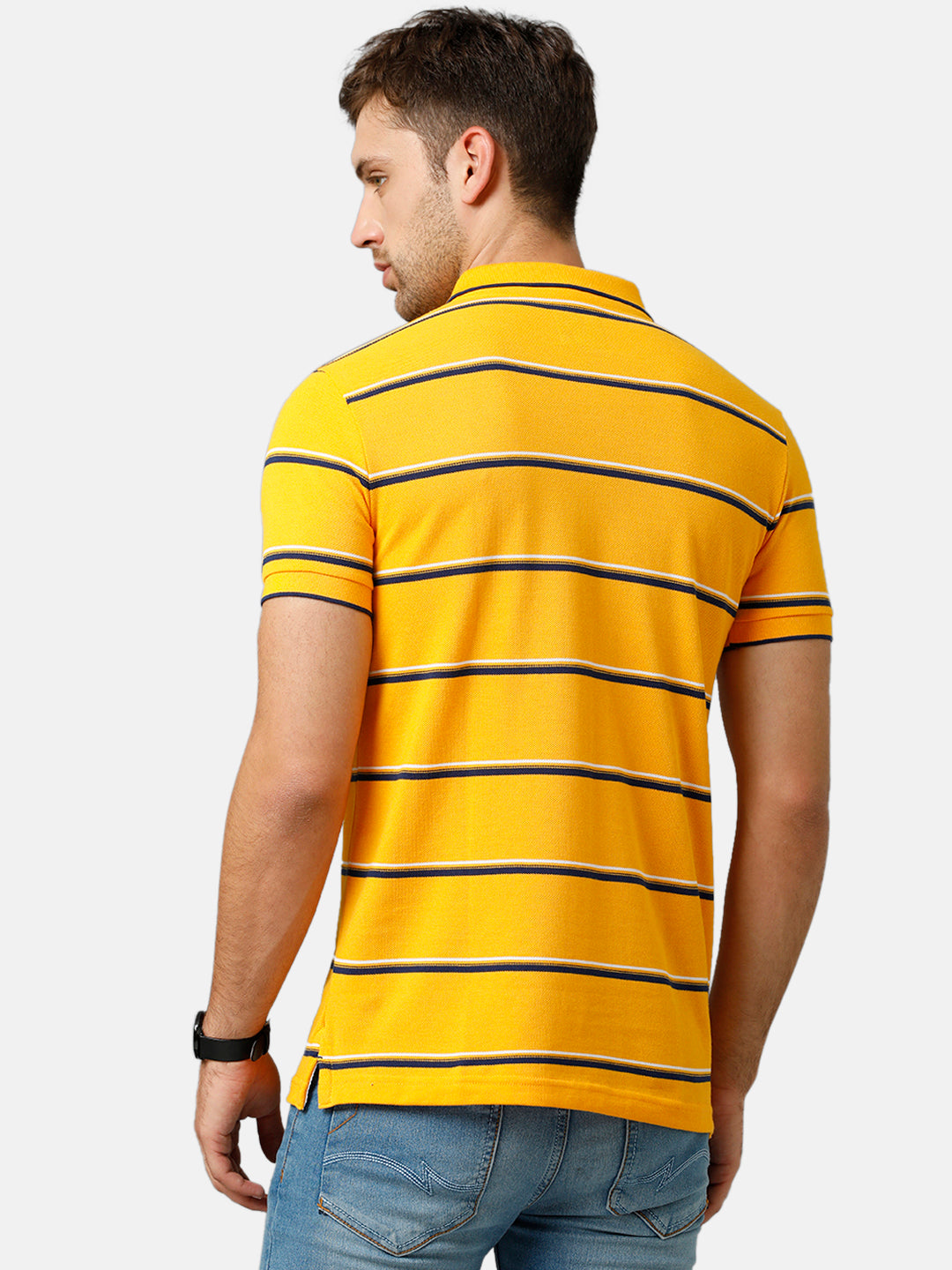 Classic Polo Mens Cotton Blend Half Sleeve Striped Slim Fit Polo Neck Yellow Color T-Shirt | Nitro 237 A