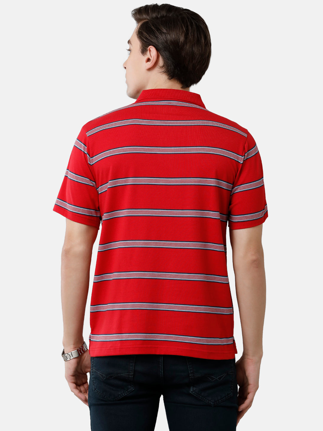 Classic Polo Mens Cotton Blend Striped Authentic Fit Polo Neck Red Color T-Shirt | Avon 481 A