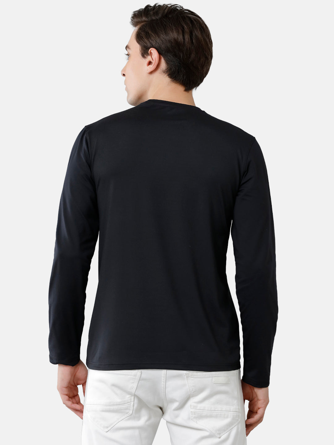 Classic Polo Mens Cotton Full Sleeve Printed Slim Fit Round Neck Black Color T-Shirt | Verno 307