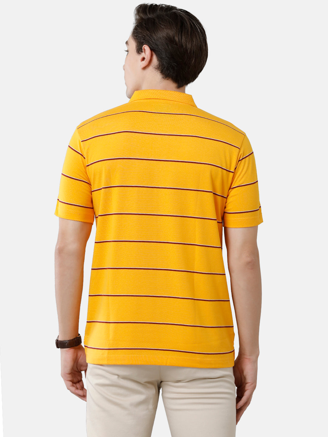 Classic Polo Mens Cotton Blend Striped Authentic Fit Polo Neck Yellow Color T-Shirt | Avon 506 A