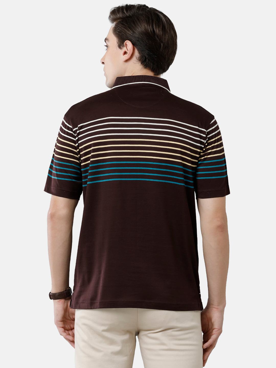 Classic Polo Mens Cotton Striped Authentic Fit Polo Neck Brown Color T-Shirt | Ultimo 275 B