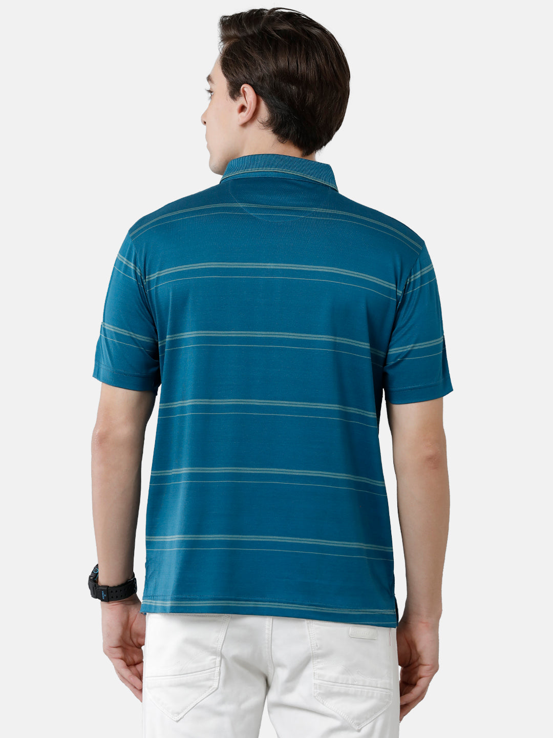 Classic Polo Mens Cotton Striped Authentic Fit Polo Neck Azure Blue Color T-Shirt | Ultimo 278 B