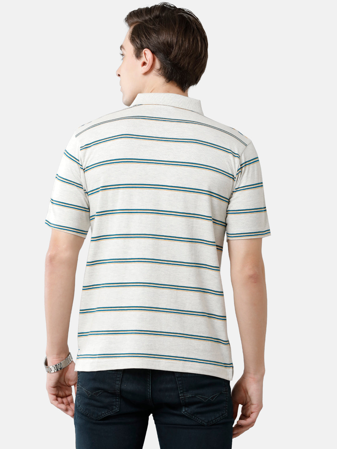 Classic Polo Mens Cotton Blend Striped Authentic Fit Polo Neck Light Grey Color T-Shirt | Avon 480 A