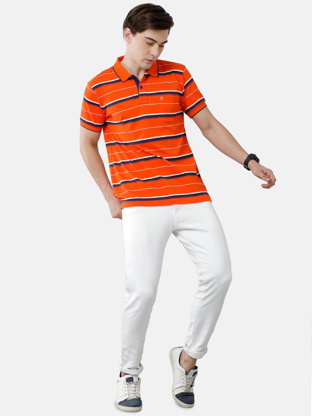 Classic Polo Mens Cotton Blend Striped Slim Fit Polo Neck Orange Color T-Shirt | Nitro 236 A