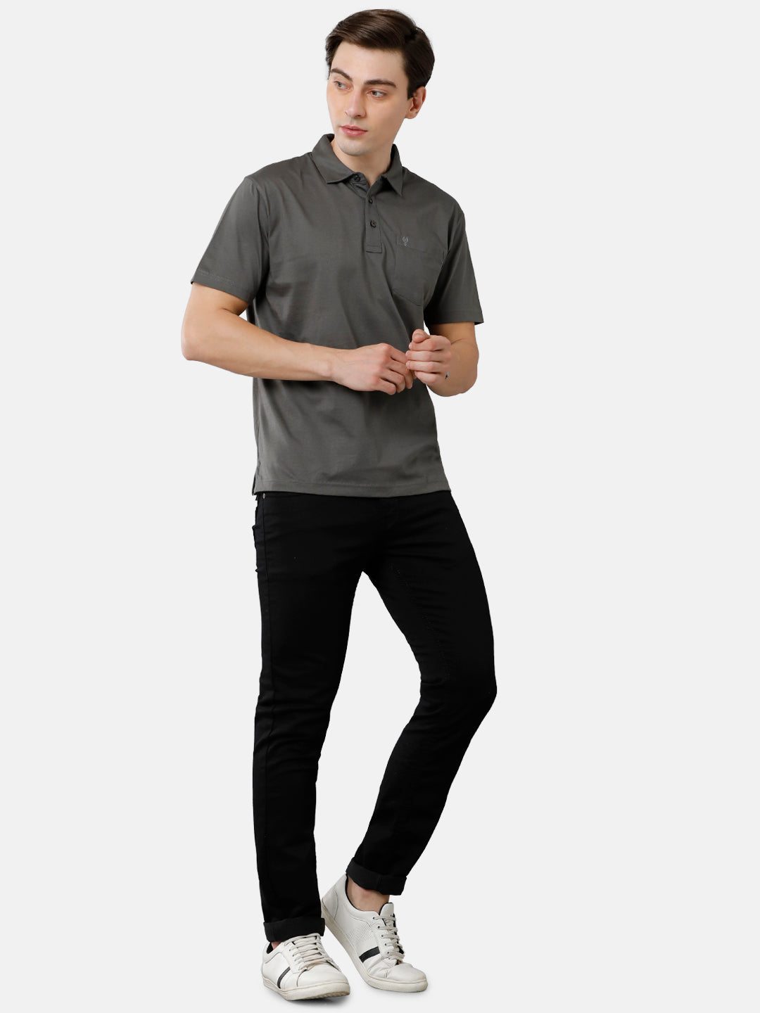 Classic Polo Mens Cotton Half Sleeve Solid Authentic Fit Polo Neck Dark Olive Color T-Shirt | Elite-Dk.Olive