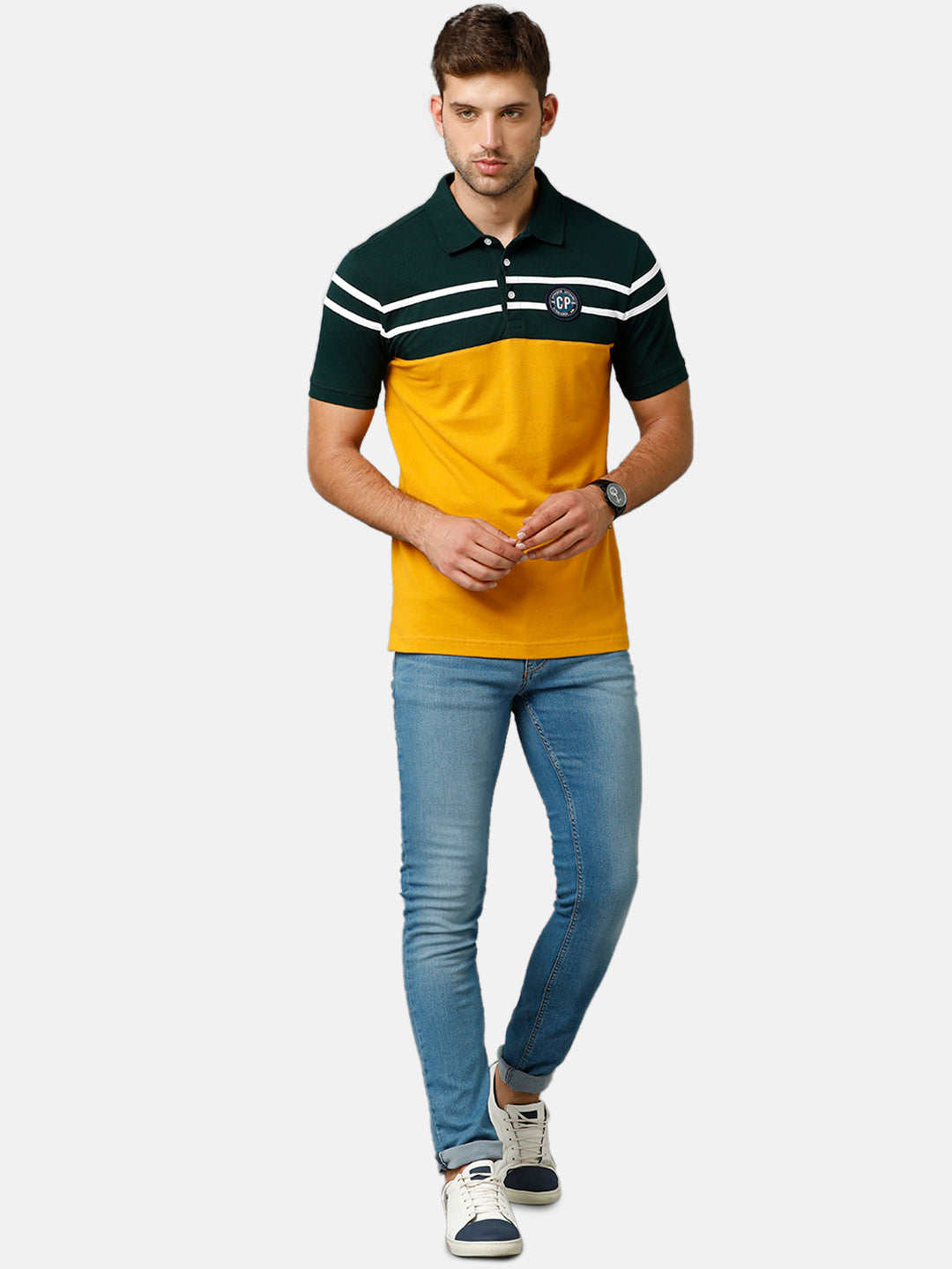Classic Polo Mens Cotton Half Sleeve Color Block Slim Fit Polo Neck Multicolor T-Shirt | Prm 682 B