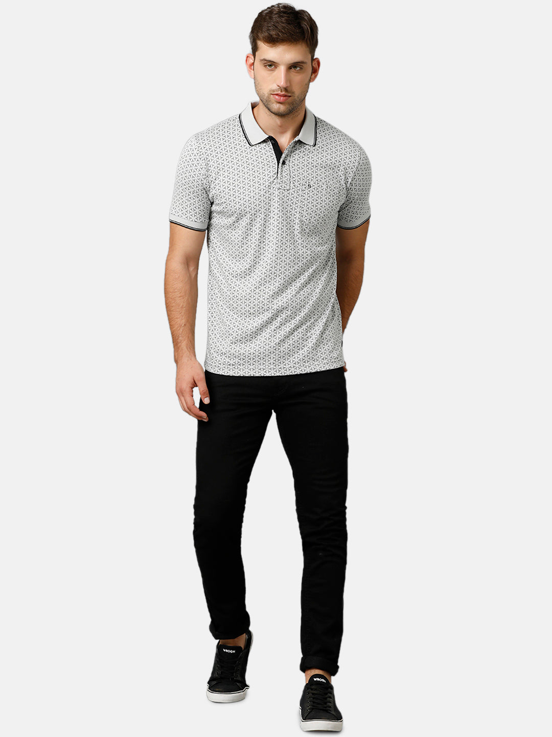 Classic Polo Mens Cotton Half Sleeve Printed Slim Fit Polo Neck Light Grey Color T-Shirt | Bello 173 B