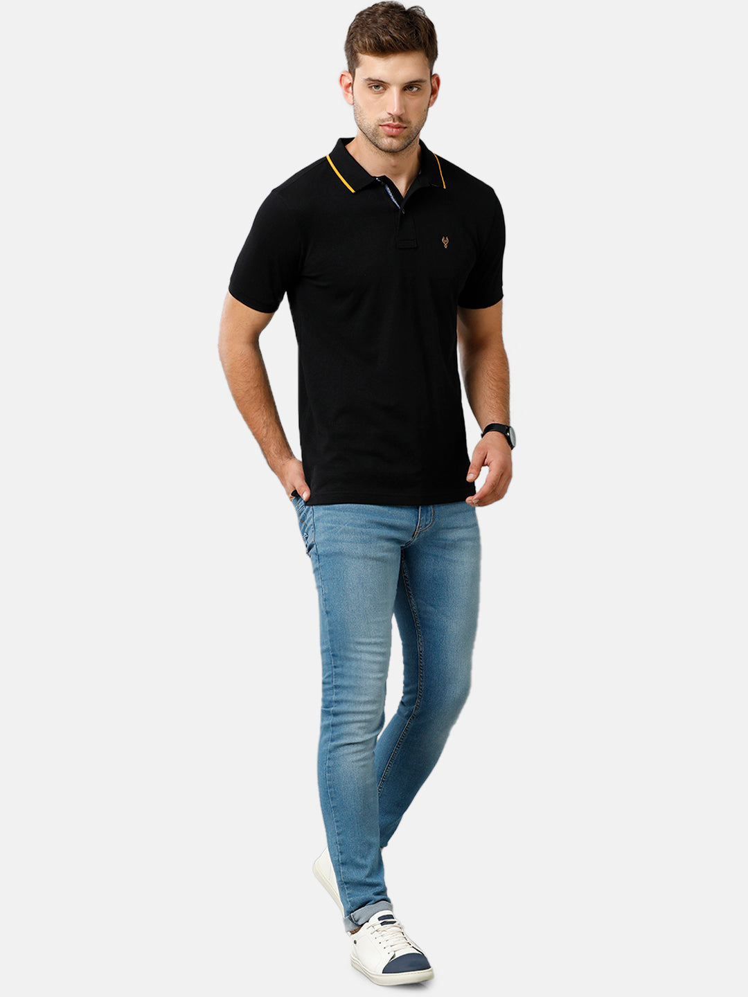 Classic Polo Mens Cotton Half Sleeve Color Block Slim Fit Polo Neck Black Color T-Shirt | Prm 685 A