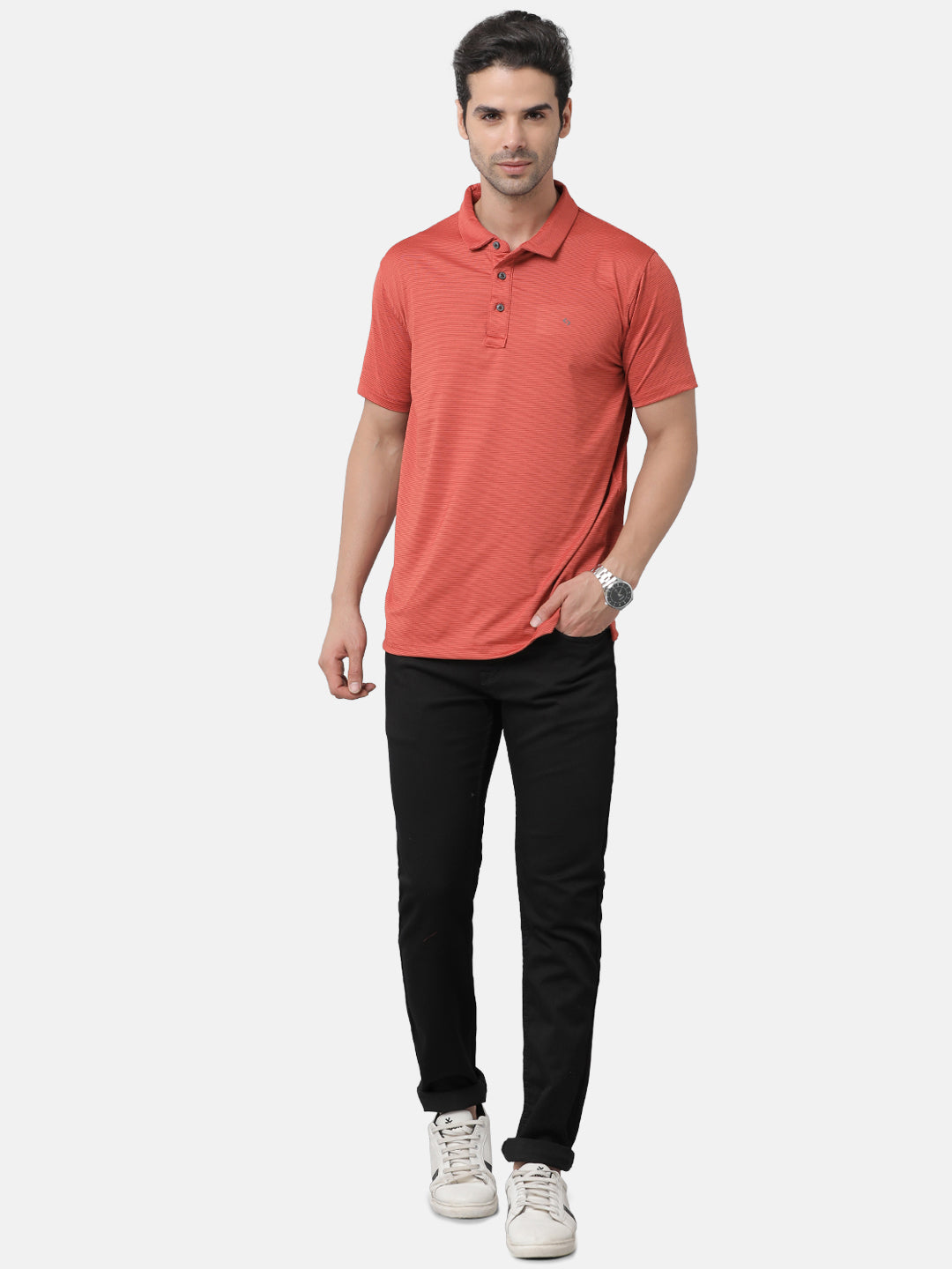 Classic Polo Mens Cotton Striped Slim Fit Polo Neck Red Color T-Shirt | Prm 739c