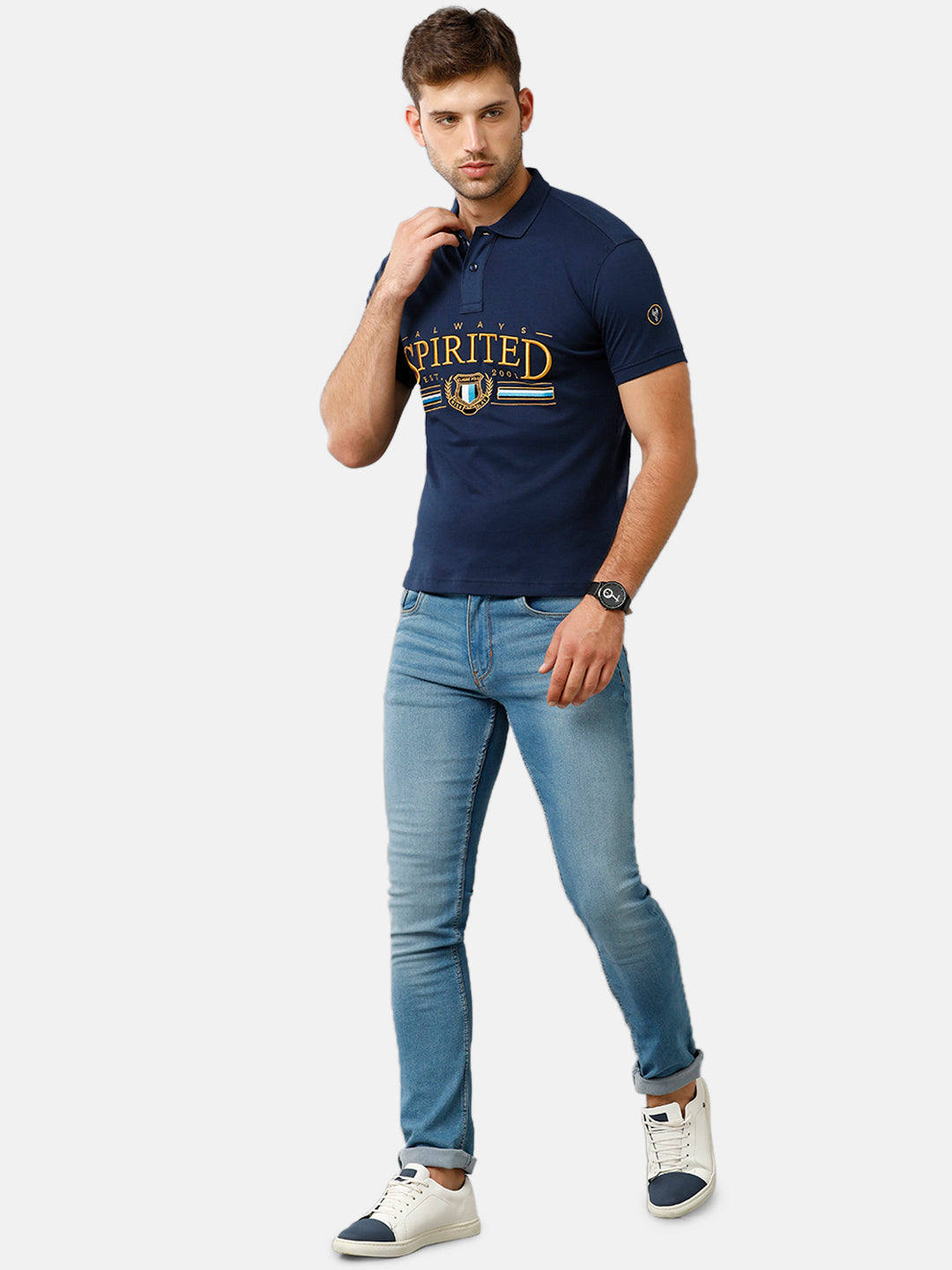 Classic Polo Mens Cotton Half Sleeve Printed Slim Fit Polo Neck Blue Color T-Shirt | Unico 56 B