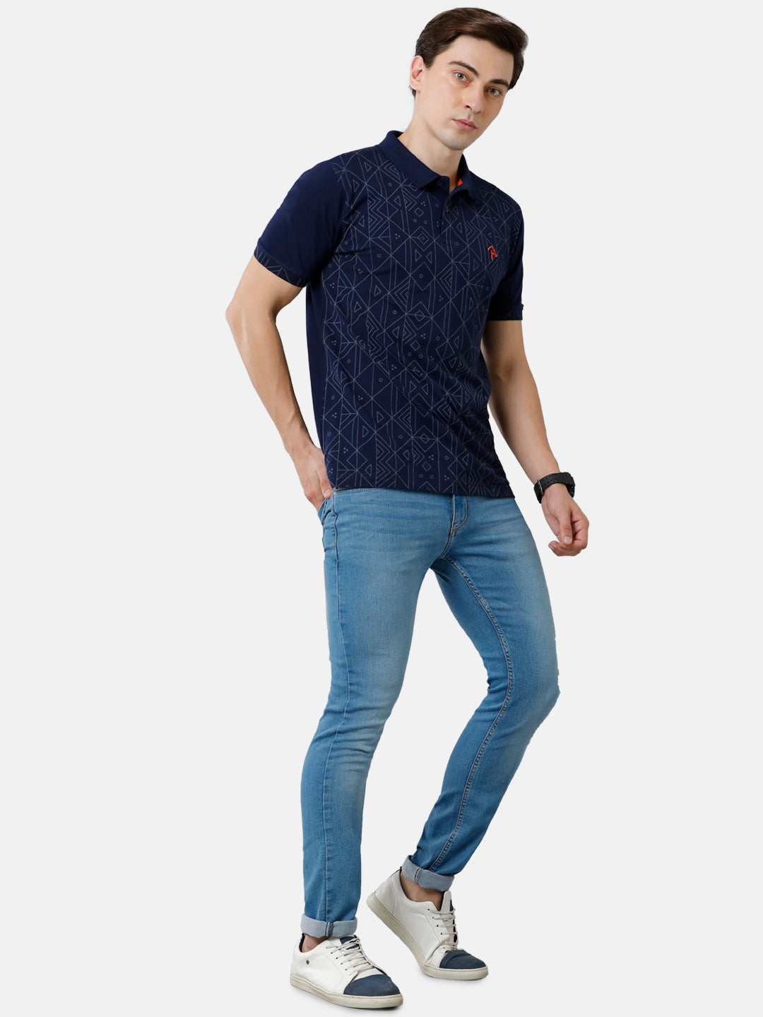 CP BRO Men's Cotton Printed Slim Fit Polo Neck Navy Blue Color T-Shirt | Brp 346