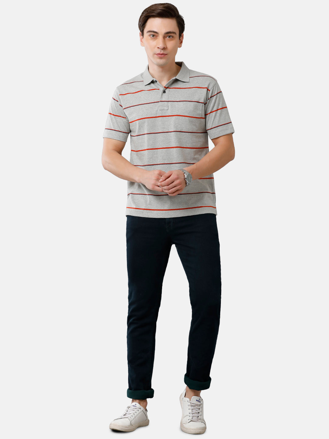 Classic Polo Mens Cotton Blend Striped Authentic Fit Polo Neck Grey Color T-Shirt | Avon 483 A