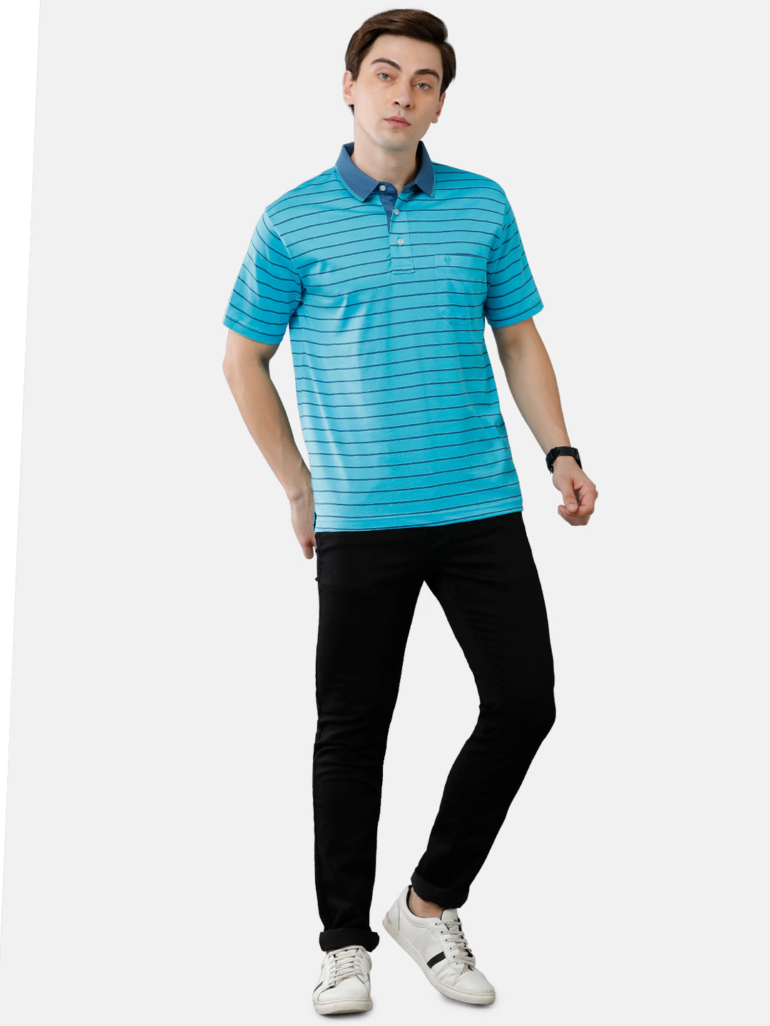 Classic Polo Mens Cotton Striped Authentic Fit Polo Neck Blue Color T-Shirt | Ultimo 276 A