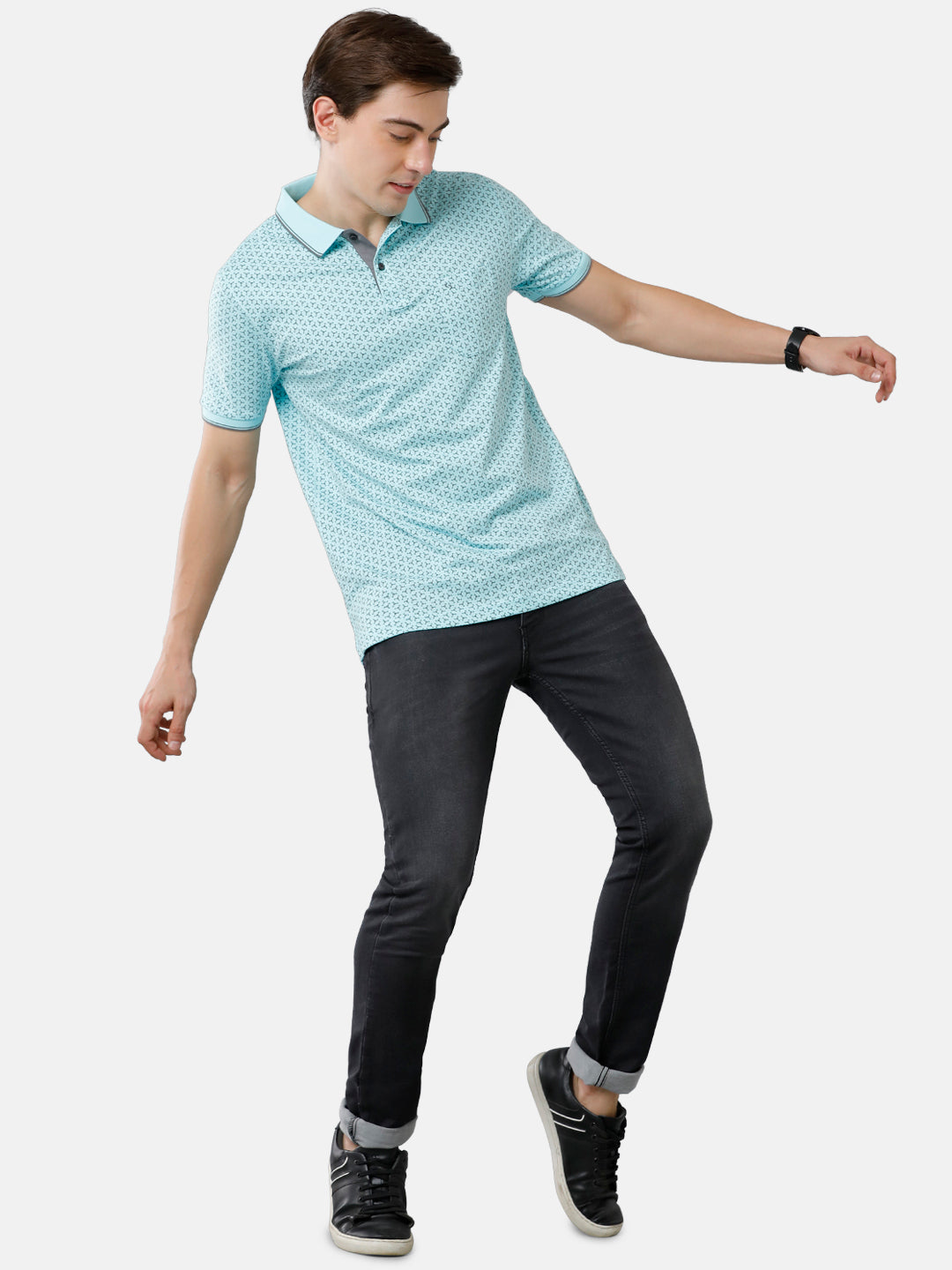 Classic Polo Mens Cotton Printed Slim Fit Polo Neck Sky Blue Color T-Shirt | Bello 173 A
