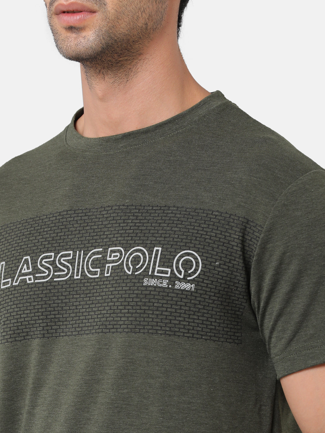 Classic Polo Mens Cotton Chest Print Slim Fit Round Neck Green Color T-Shirt | Baleno 483