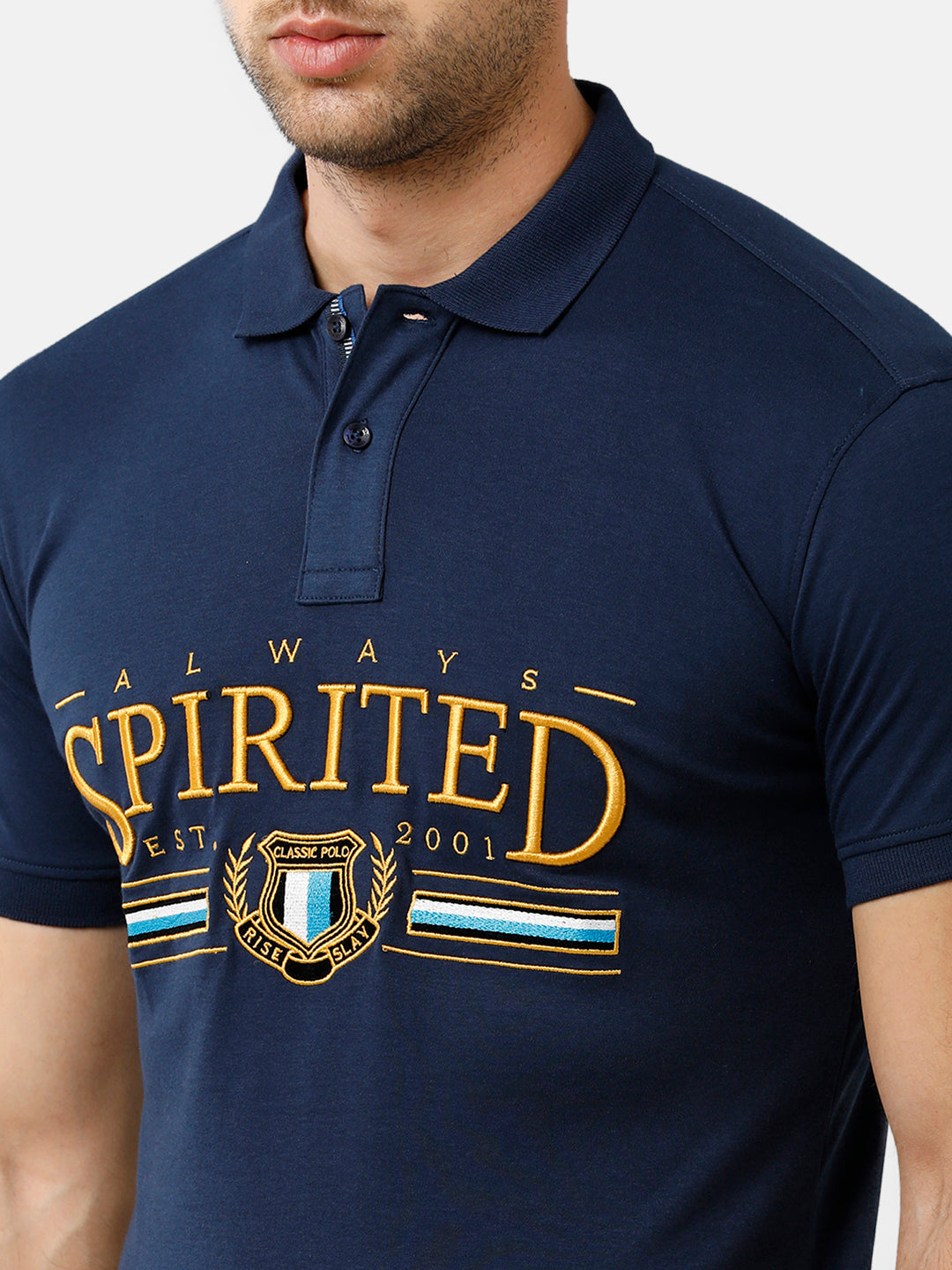 Classic Polo Mens Cotton Half Sleeve Printed Slim Fit Polo Neck Blue Color T-Shirt | Unico 56 B