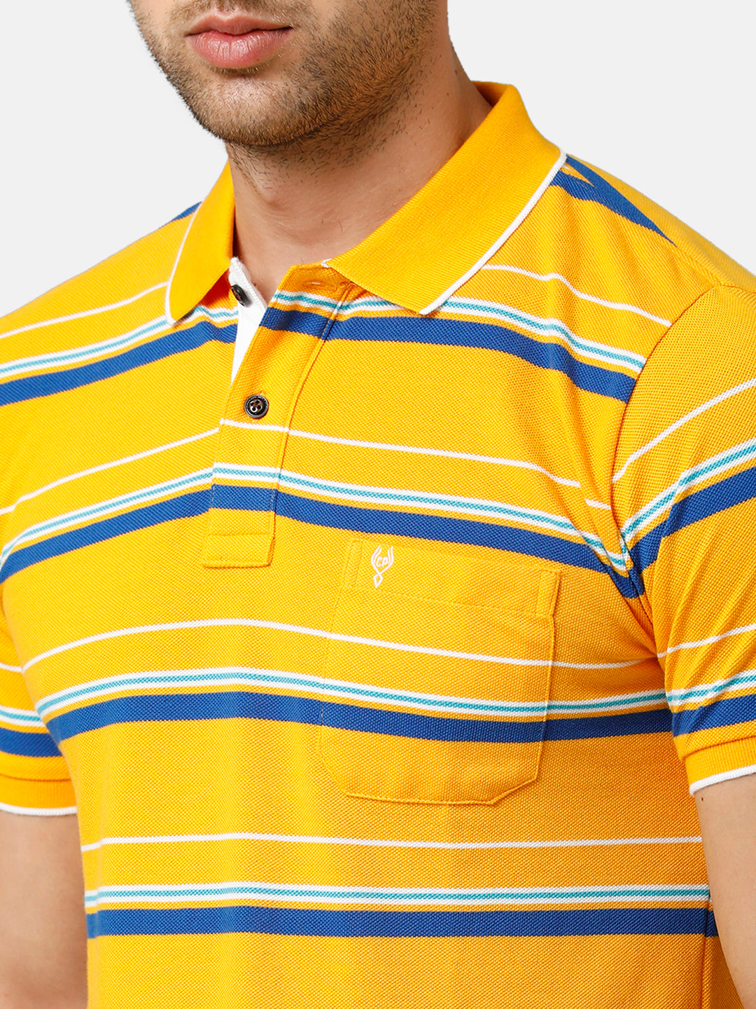 Classic Polo Mens Cotton Blend Half Sleeve Striped Slim Fit Polo Neck Yellow Color T-Shirt | Adore 181 B