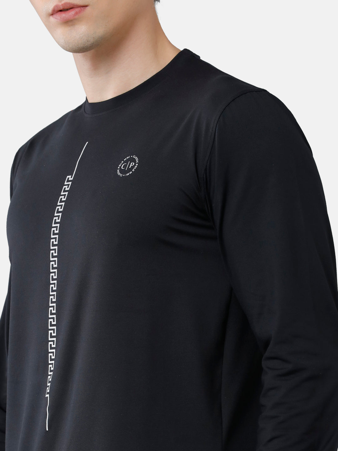 Classic Polo Mens Cotton Full Sleeve Printed Slim Fit Round Neck Black Color T-Shirt | Verno 307