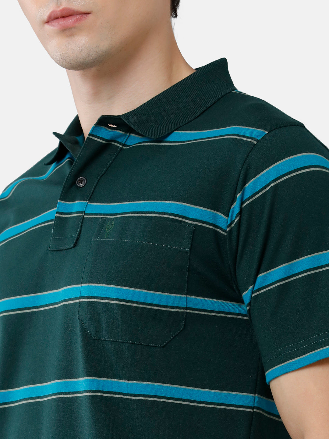 Classic Polo Mens Cotton Blend Half Sleeve Striped Authentic Fit Polo Neck Dark Green Color T-Shirt | Avon 485 B