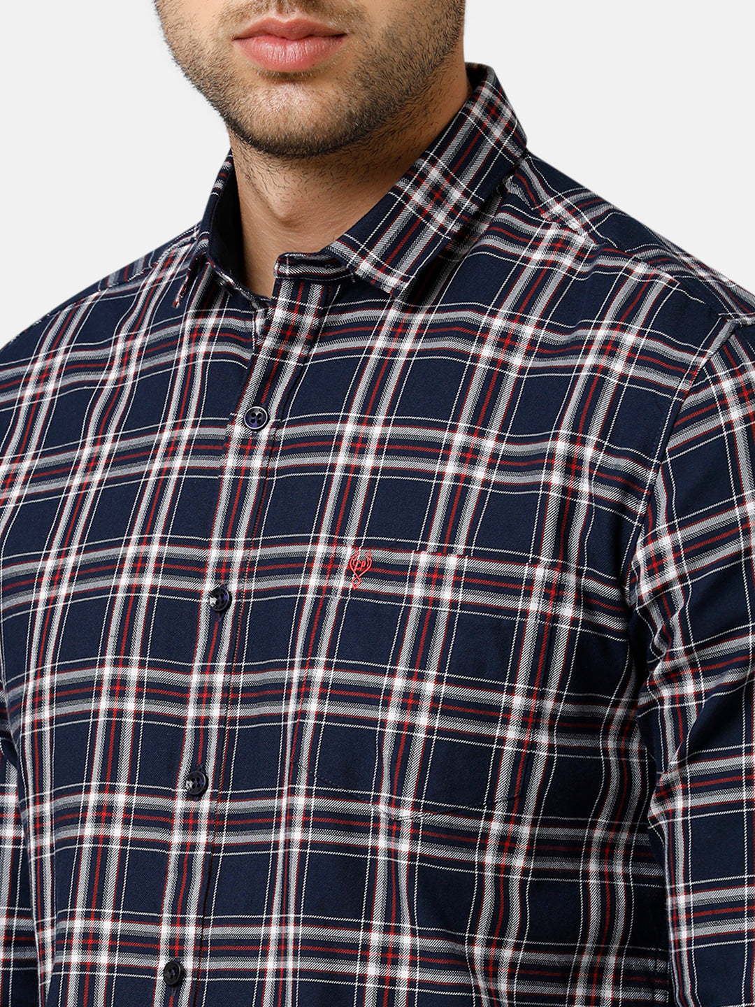 Classic Polo Mens Cotton Full Sleeve Checked Slim Fit Polo Neck Blue Color Woven Shirt | SN1 134 A