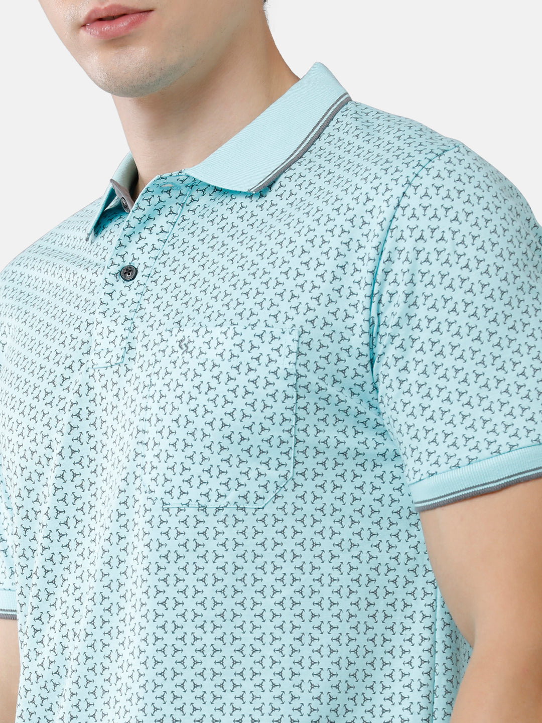 Classic Polo Mens Cotton Printed Slim Fit Polo Neck Sky Blue Color T-Shirt | Bello 173 A