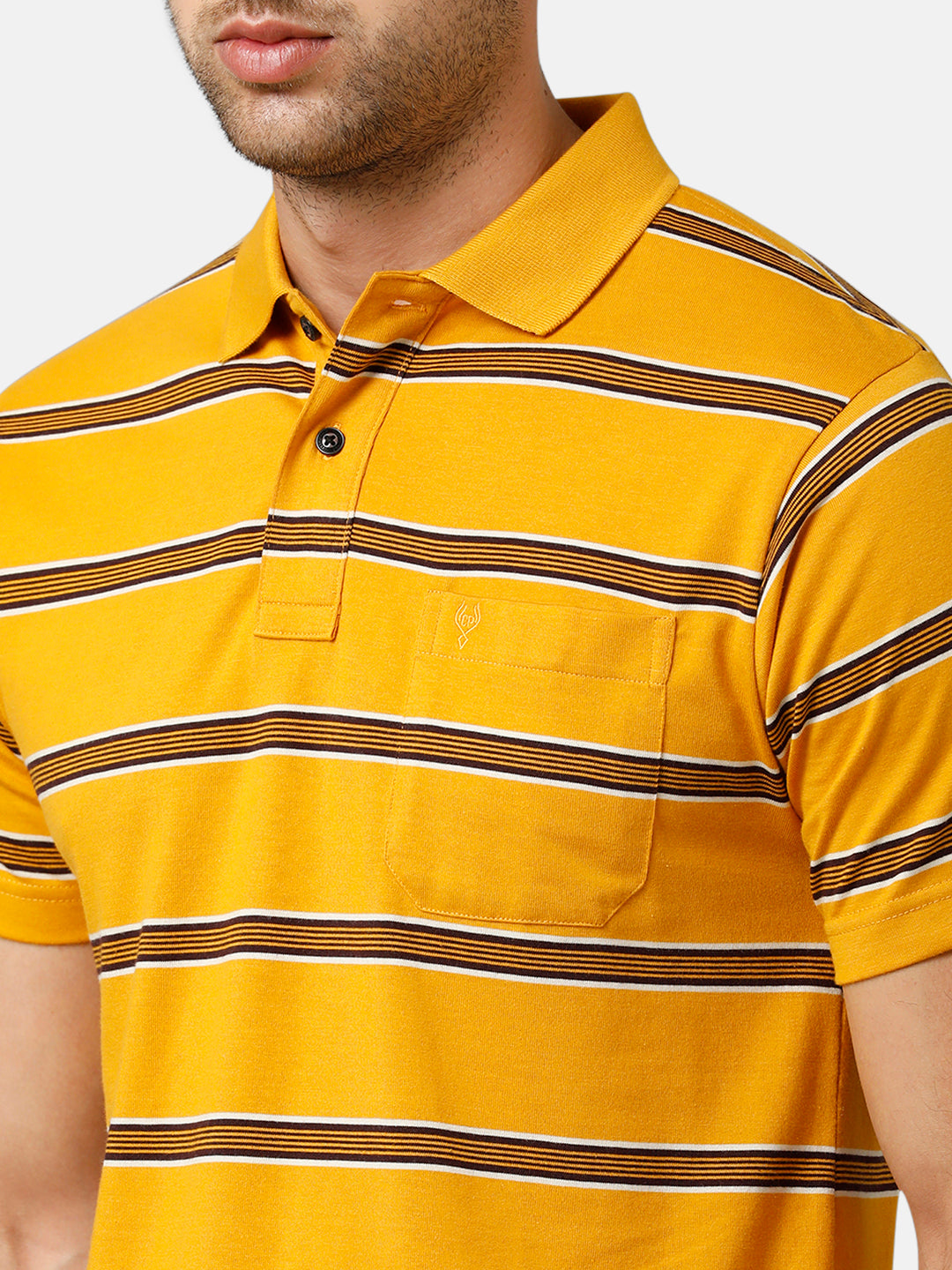 Classic Polo Mens Cotton Blend Half Sleeve Striped Authentic Fit Polo Neck Yellow Color T-Shirt | Avon 481 B
