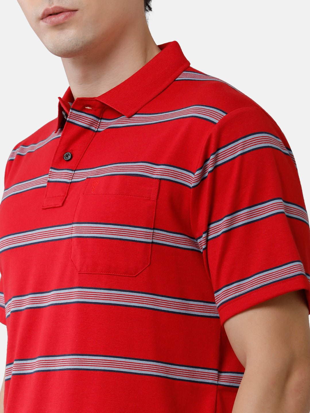 Classic Polo Mens Cotton Blend Striped Authentic Fit Polo Neck Red Color T-Shirt | Avon 481 A
