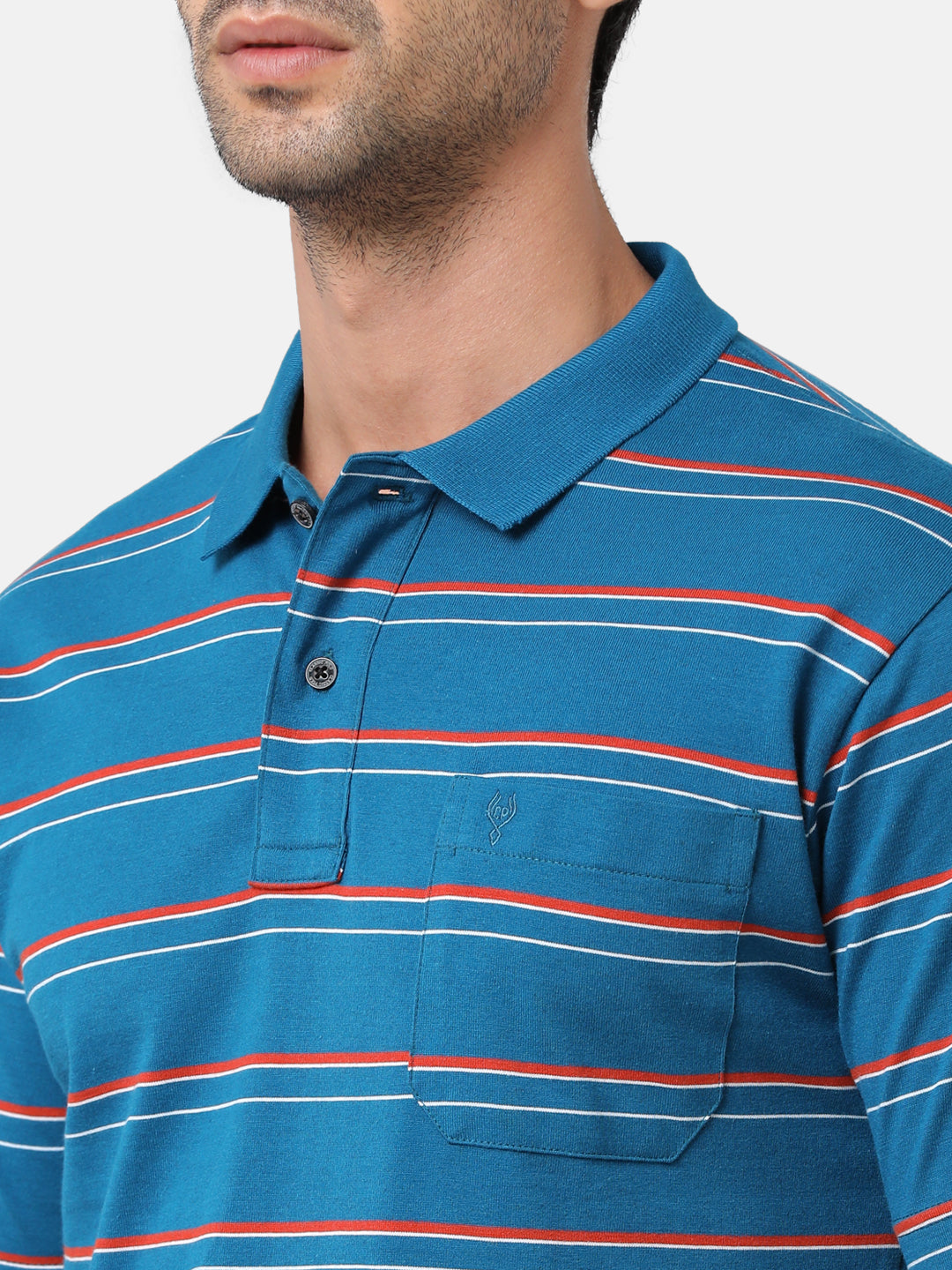 Classic Polo Mens Cotton Blend Striped Authentic Fit Polo Neck Blue Color T-Shirt | Avon 484b