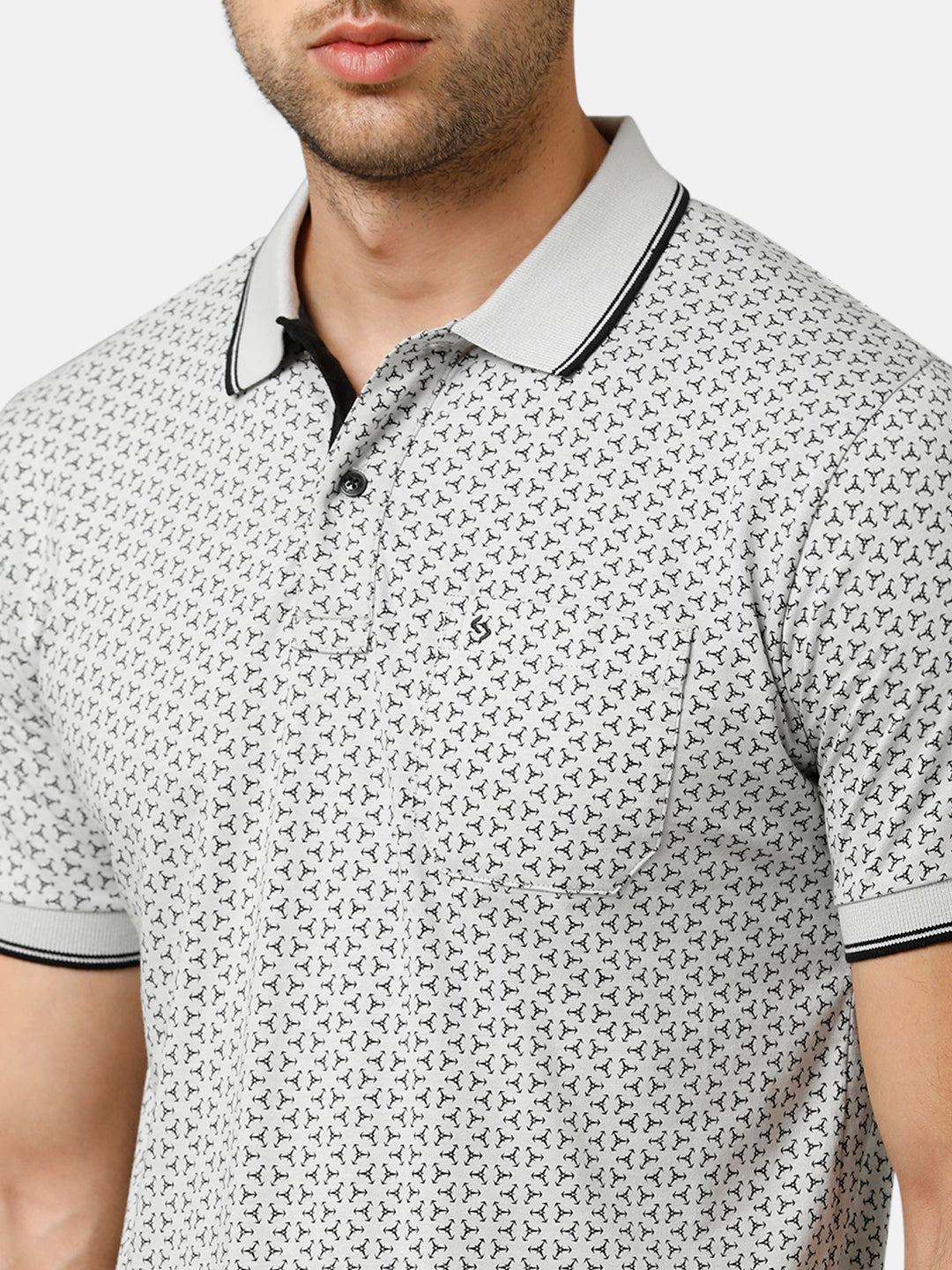 Classic Polo Mens Cotton Half Sleeve Printed Slim Fit Polo Neck Light Grey Color T-Shirt | Bello 173 B