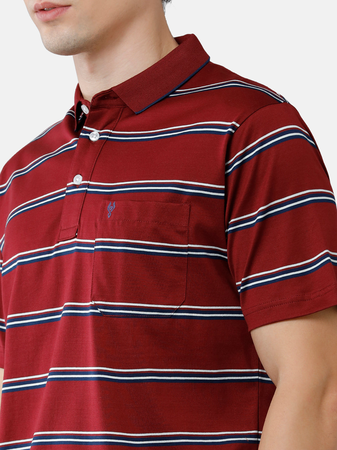 Classic Polo Mens Cotton Striped Authentic Fit Polo Neck Maroon Color T-Shirt | Ultimo 277 B
