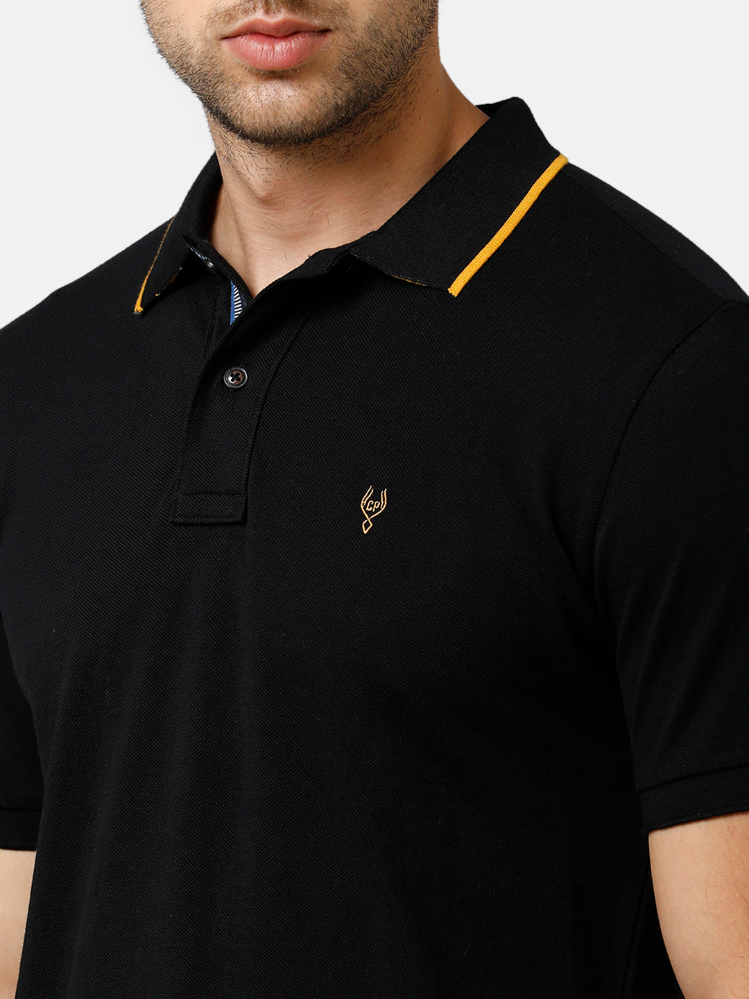 Classic Polo Mens Cotton Half Sleeve Color Block Slim Fit Polo Neck Black Color T-Shirt | Prm 685 A