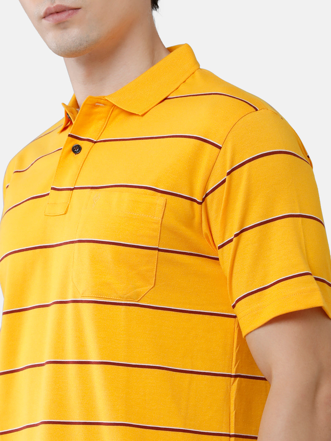 Classic Polo Mens Cotton Blend Striped Authentic Fit Polo Neck Yellow Color T-Shirt | Avon 506 A