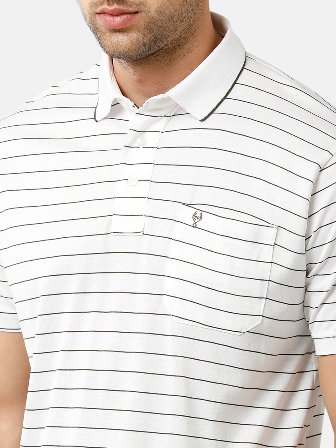 Classic Polo Mens Cotton Half Sleeve Striped Authentic Fit Polo Neck White Color T-Shirt | Ultimo 271 A
