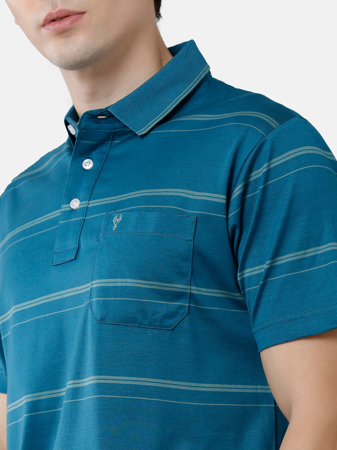 Classic Polo Mens Cotton Striped Authentic Fit Polo Neck Azure Blue Color T-Shirt | Ultimo 278 B