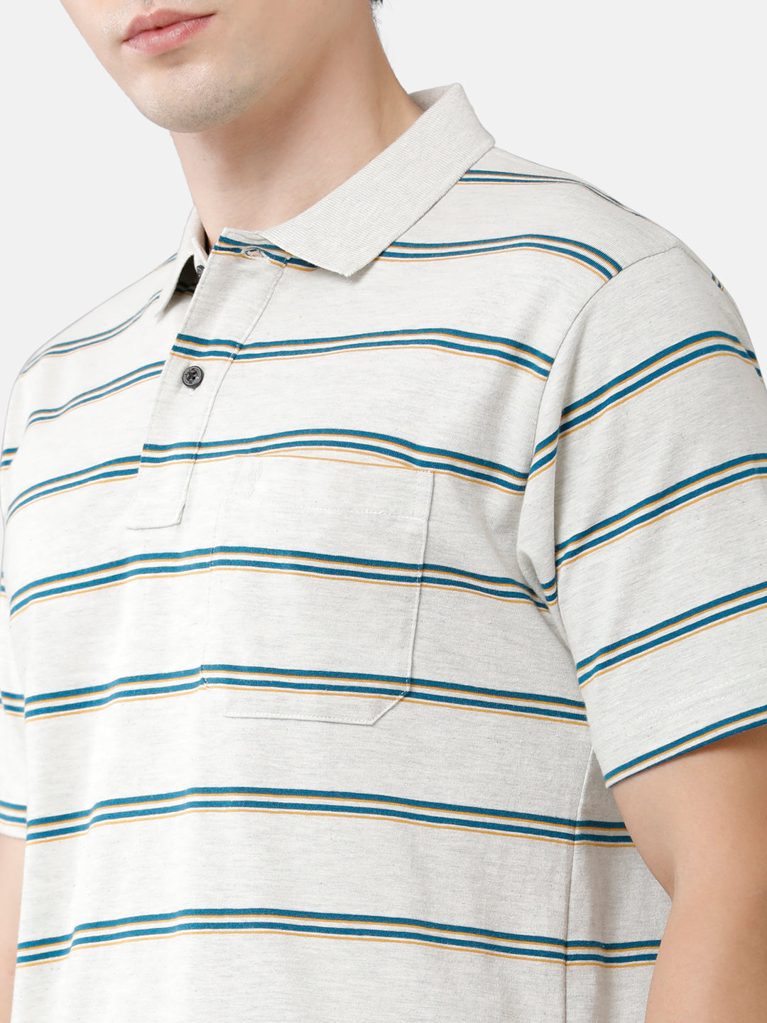 Classic Polo Mens Cotton Blend Striped Authentic Fit Polo Neck Light Grey Color T-Shirt | Avon 480 A