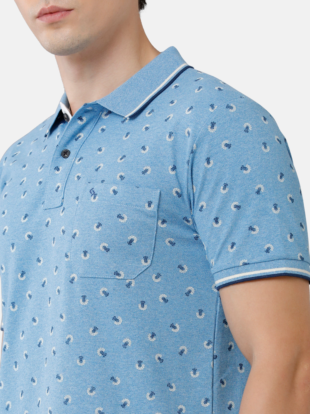 Classic Polo Mens Cotton Printed Slim Fit Polo Neck Blue Color T-Shirt | Beau 181 A