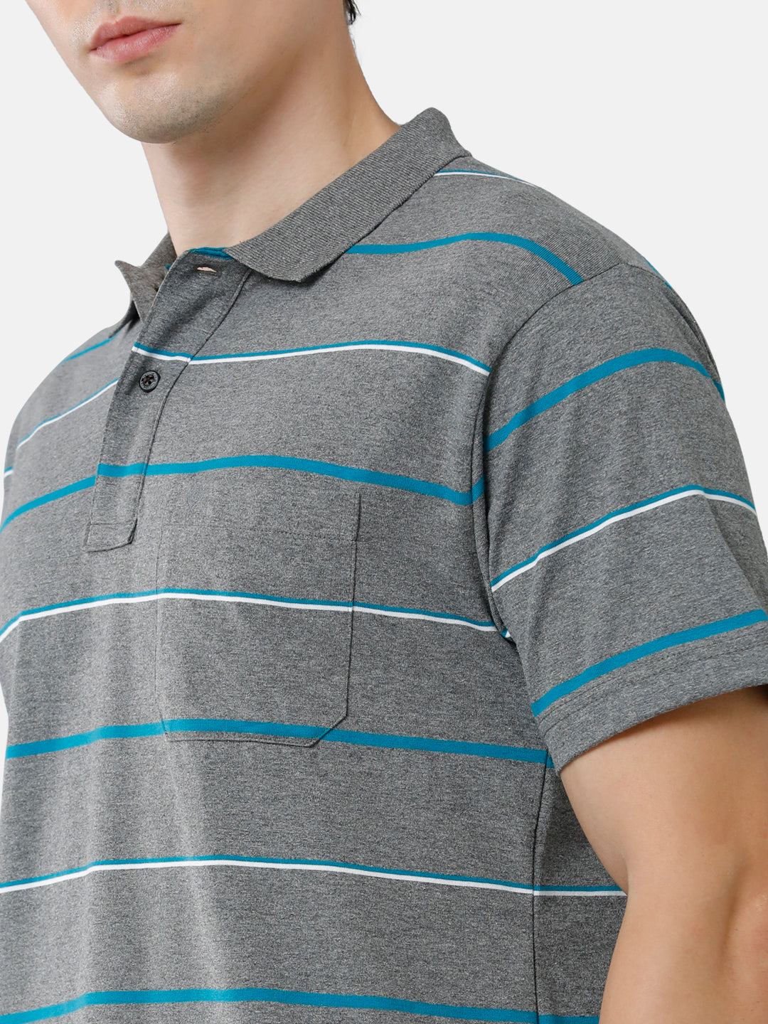 Classic Polo Mens Cotton Blend Striped Authentic Fit Polo Neck Dark Grey Color T-Shirt | Avon 483 B