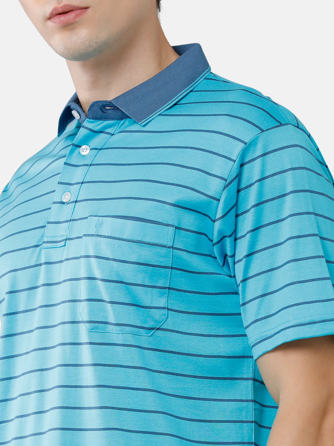 Classic Polo Mens Cotton Striped Authentic Fit Polo Neck Blue Color T-Shirt | Ultimo 276 A