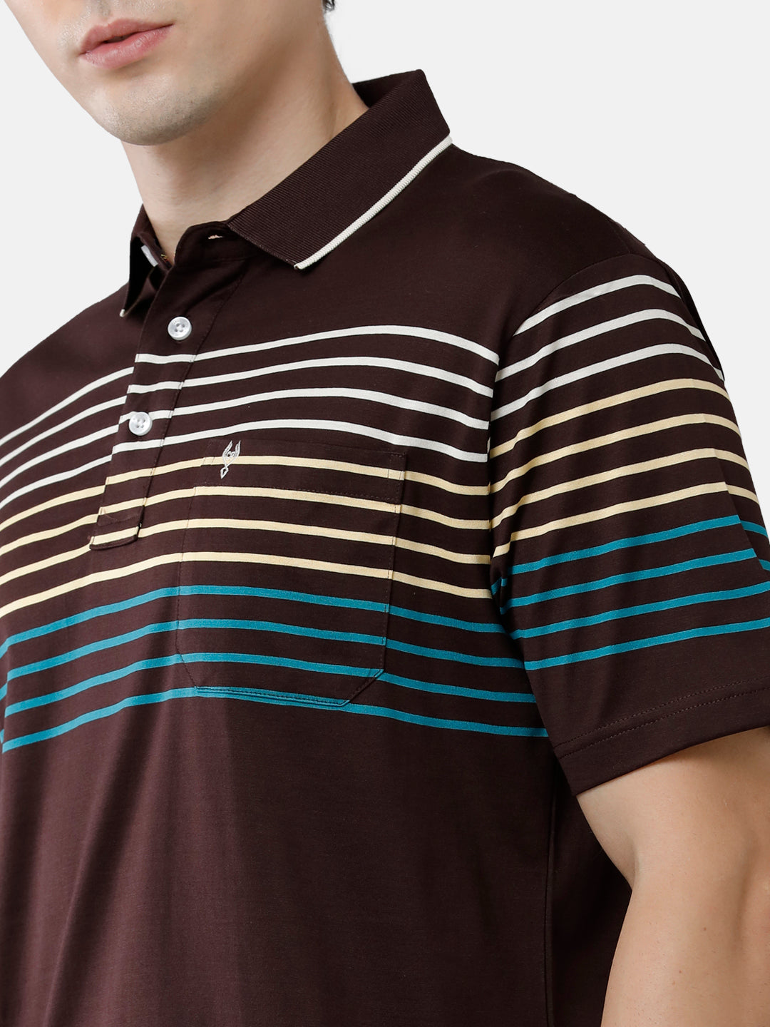 Classic Polo Mens Cotton Striped Authentic Fit Polo Neck Brown Color T-Shirt | Ultimo 275 B