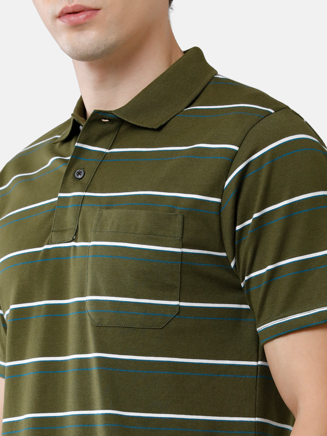 Classic Polo Mens Cotton Blend Half Sleeve Striped Authentic Fit Polo Neck Olive Green Color T-Shirt | Avon 484 A