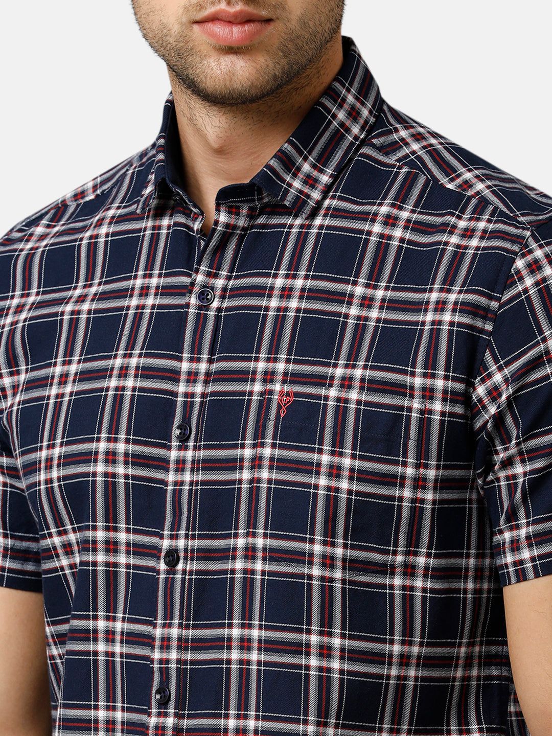 Classic Polo Mens Cotton Half Sleeve Checked Slim Fit Polo Neck Blue Color Woven Shirt | SN1 134 A