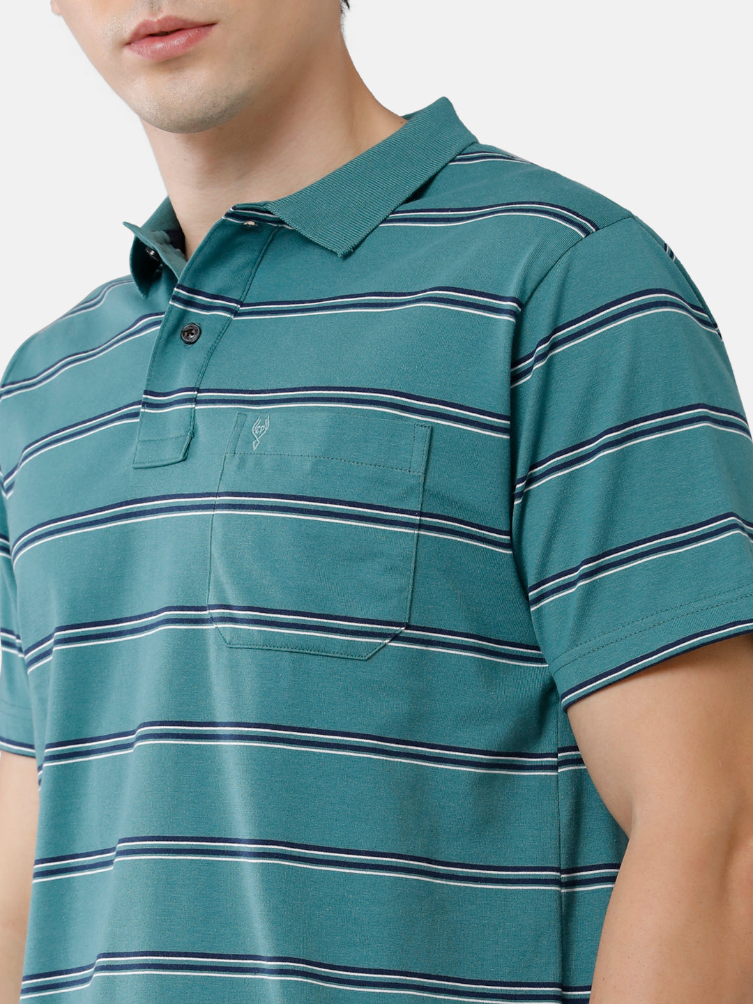 Classic Polo Mens Cotton Blend Half Sleeve Striped Authentic Fit Polo Neck Green Color T-Shirt | Avon 480 B