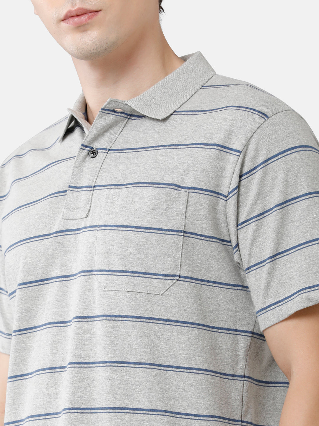 Classic Polo Mens Cotton Blend Striped Authentic Fit Polo Neck Grey Color T-Shirt | Avon 479 A