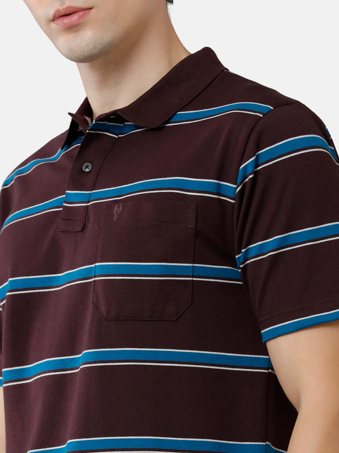 Classic Polo Mens Cotton Blend Half Sleeve Striped Authentic Fit Polo Neck Brown Color T-Shirt | Avon 485 A