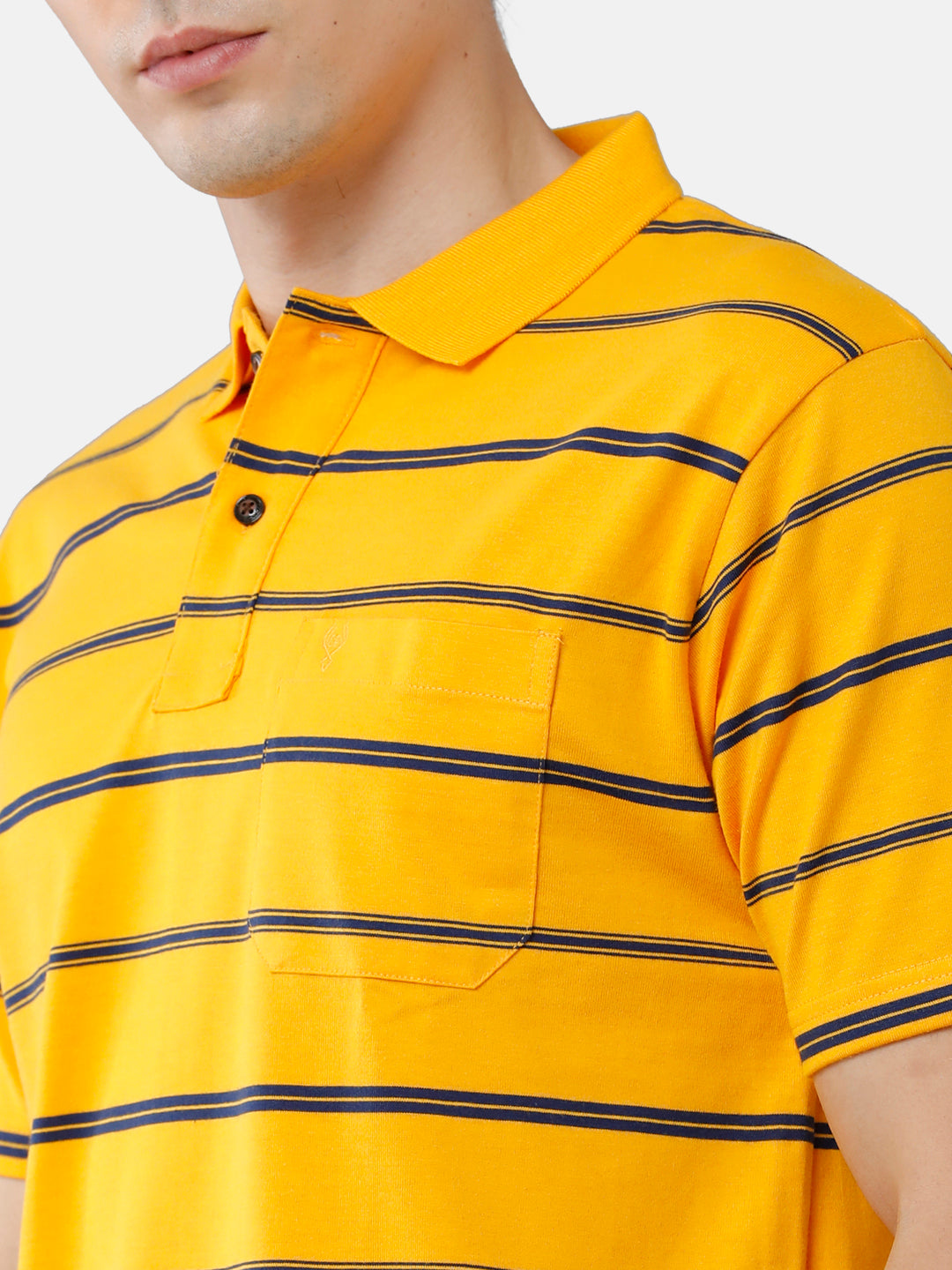 Classic Polo Mens Cotton Blend Striped Authentic Fit Polo Neck Yellow Color T-Shirt | Avon 507 B